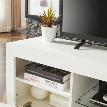 White morden TV Stand with LED Lights, high glossy front TV Cabinet, can be assembled in Lounge Room, Living Room or Bedroom, color: WHITE