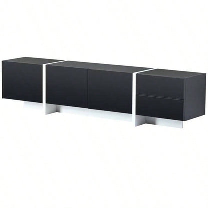 White Black Contemporary Rectangle Design TV Stand, Unique Style TV Console Table TVs Up to 8039; 39; Modern TV Cabinet with High Gloss Surface Living Room.