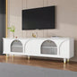 Contemporary TV Stand with Adjustable Shelves TVs Up to 7839; 39; Stylish Media Console with Gold Handles and Arch Fluted Glass Doors, Delicate Entertainment Center Living Room, White