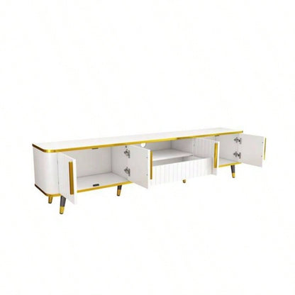 Luxury Minimalism TV Stand with Open Storage Shelf TVs Up to 85 Entertainment Center with Cabinets and Drawers, Practical Media Console with Unique Living Room, White