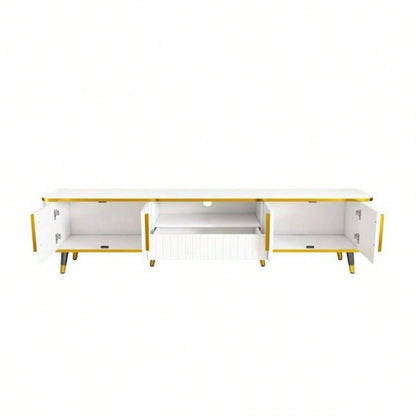 Luxury Minimalism TV Stand with Open Storage Shelf TVs Up to 85 Entertainment Center with Cabinets and Drawers, Practical Media Console with Unique Living Room, White