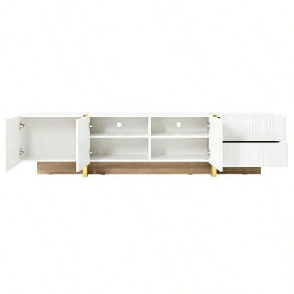 Luxury Fluted TV Stand TVs Up to 8039; 39; Modern Entertainment Center with Storage Cabinets Drawers, Smooth Media Console with lden Wood Grain Living Room, White