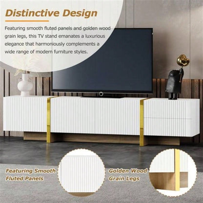 Luxury Fluted TV Stand TVs Up to 8039; 39; Modern Entertainment Center with Storage Cabinets Drawers, Smooth Media Console with lden Wood Grain Living Room, White