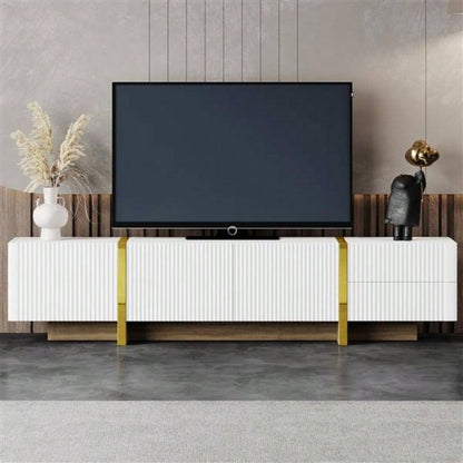 Luxury Fluted TV Stand TVs Up to 8039; 39; Modern Entertainment Center with Storage Cabinets Drawers, Smooth Media Console with lden Wood Grain Living Room, White