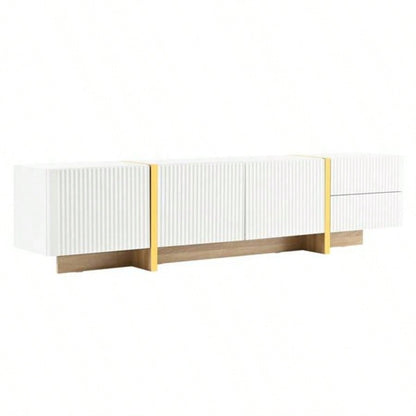 Luxury Fluted TV Stand TVs Up to 8039; 39; Modern Entertainment Center with Storage Cabinets Drawers, Smooth Media Console with lden Wood Grain Living Room, White