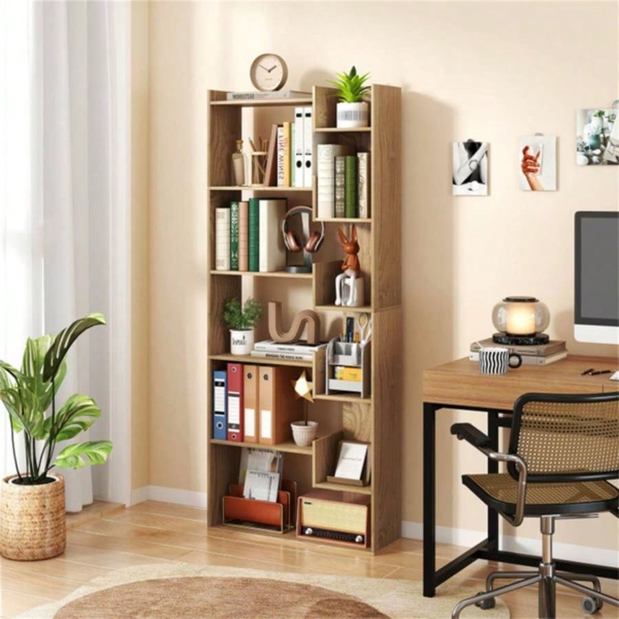 Natural 6 - Tier Bookshelf Wooden Bookcase
