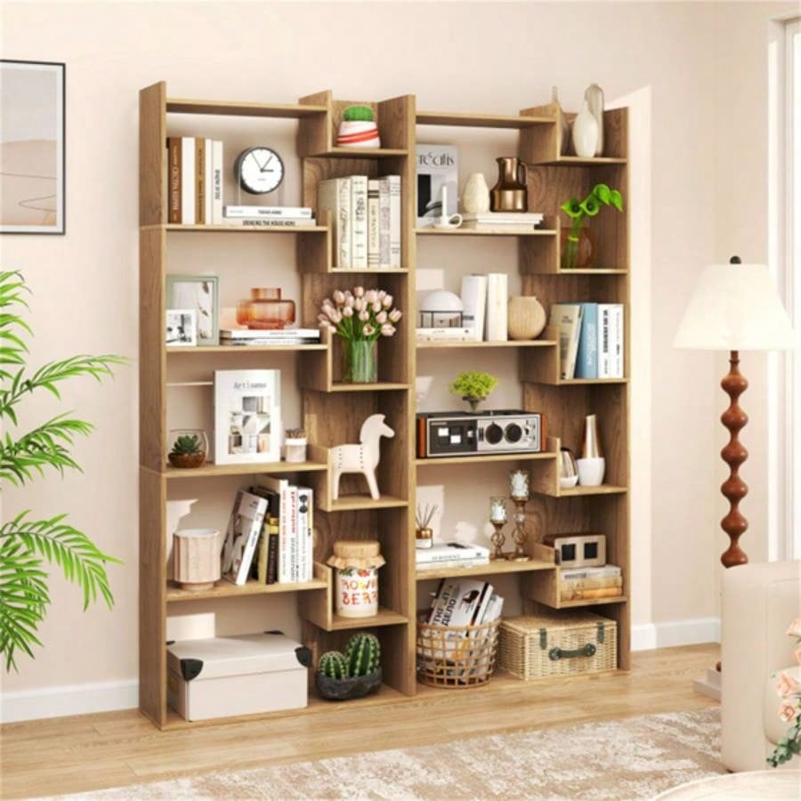 Natural 6 - Tier Bookshelf Wooden Bookcase
