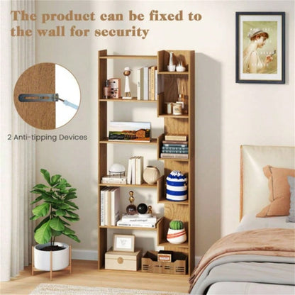 Natural 6 - Tier Bookshelf Wooden Bookcase