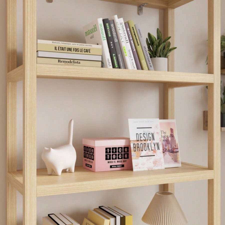 4 - layer with double doors Triamcinol board rattan surface 78*35.5*180cm display cabinet wood color