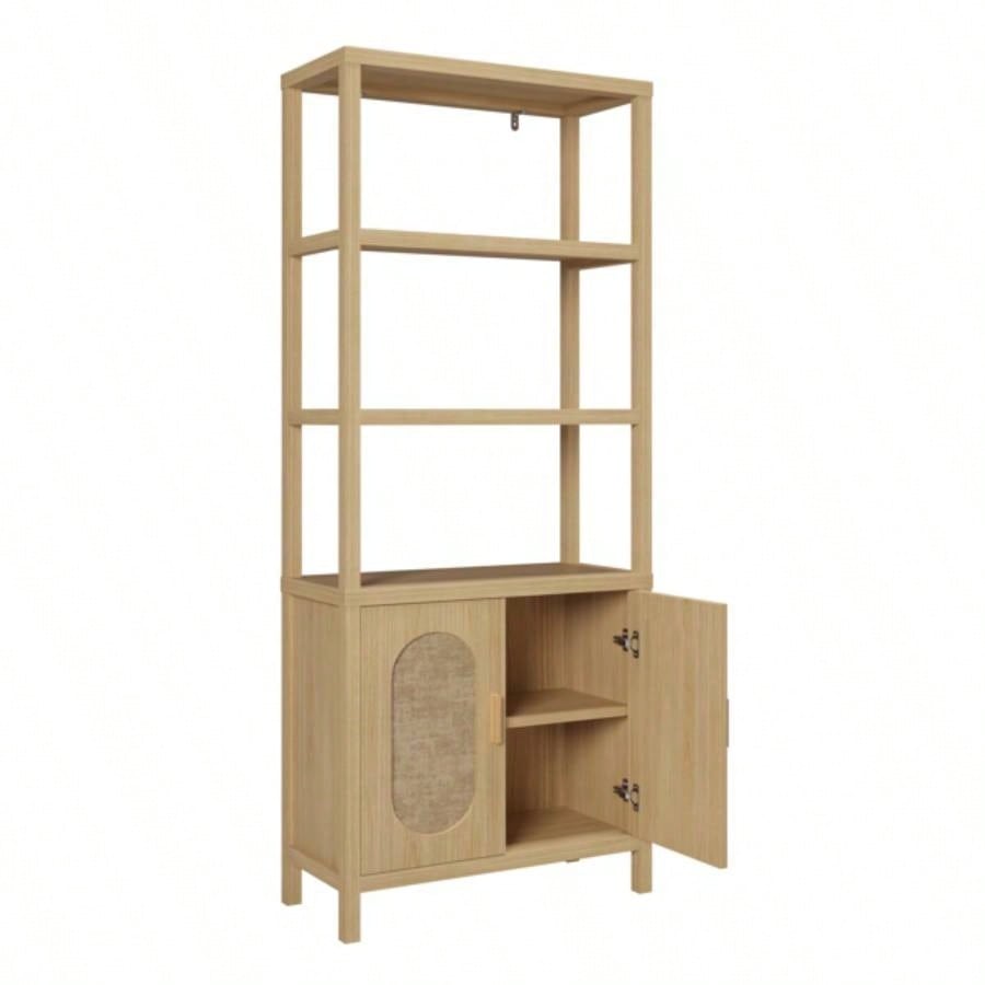 4 - layer with double doors Triamcinol board rattan surface 78*35.5*180cm display cabinet wood color