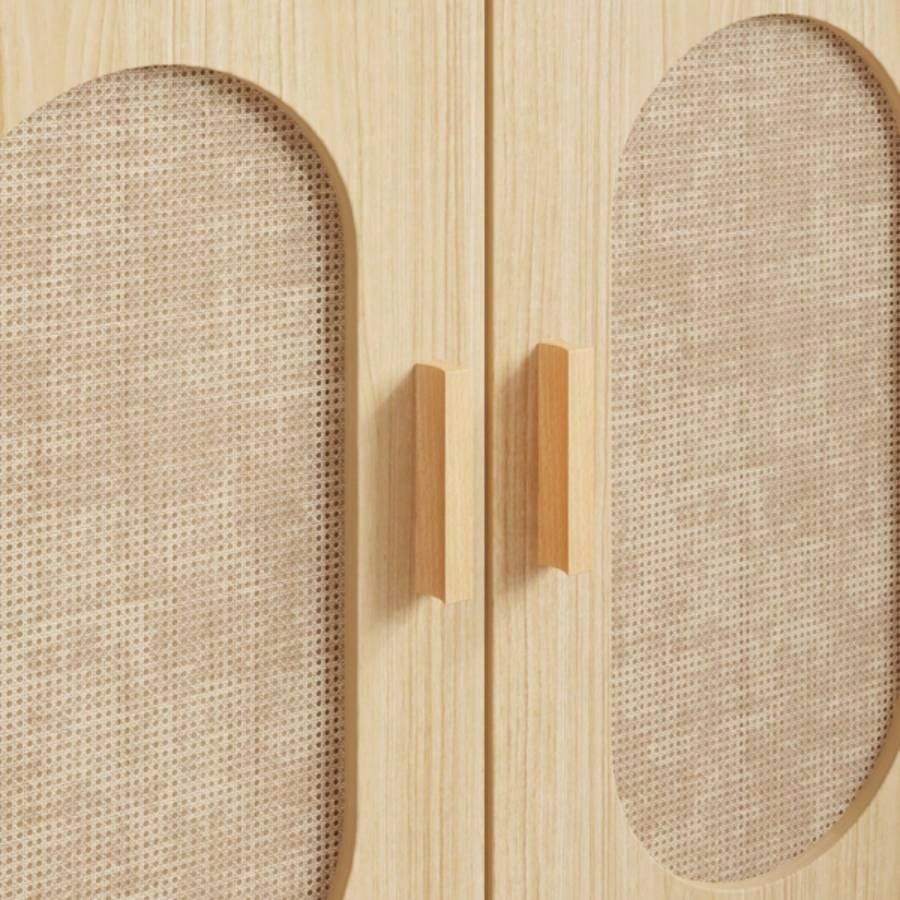 4 - layer with double doors Triamcinol board rattan surface 78*35.5*180cm display cabinet wood color