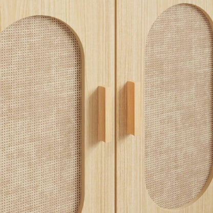 4 - layer with double doors Triamcinol board rattan surface 78*35.5*180cm display cabinet wood color