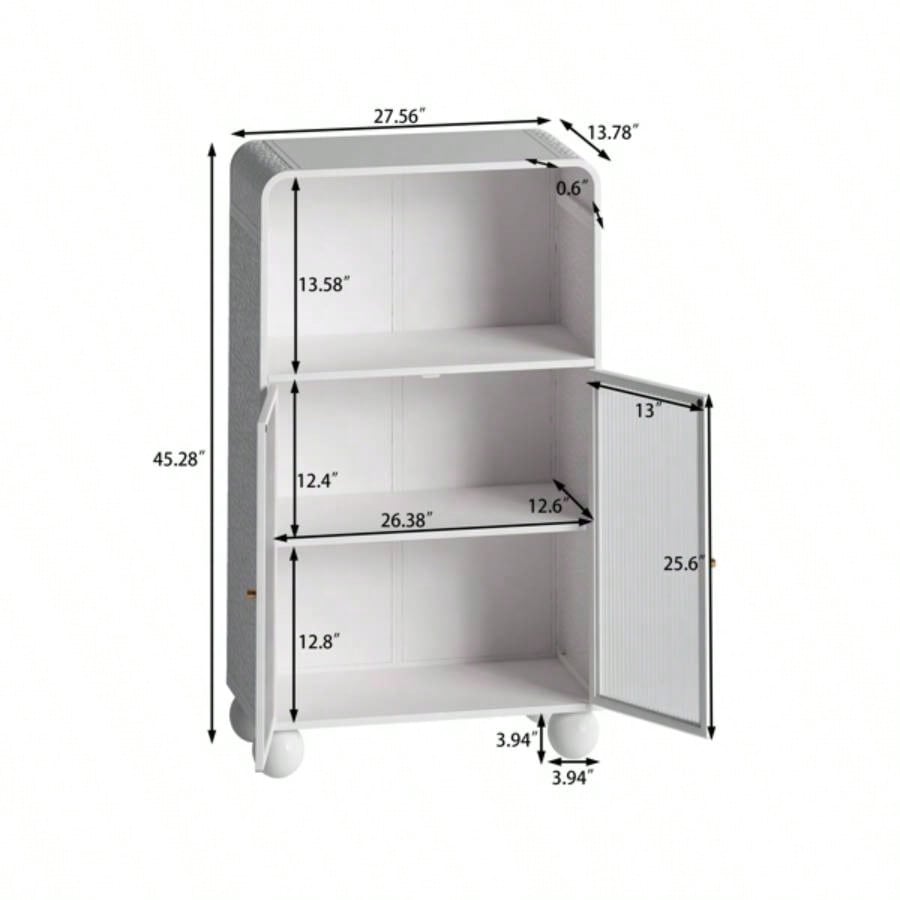 45.28 H Storage Cabinet, Bathroom Floor Cabinet with Glass Door and Shelves, Freestanding Display Storage Cabinet Bathroom, Living Room, Kitchen, Home Office, White