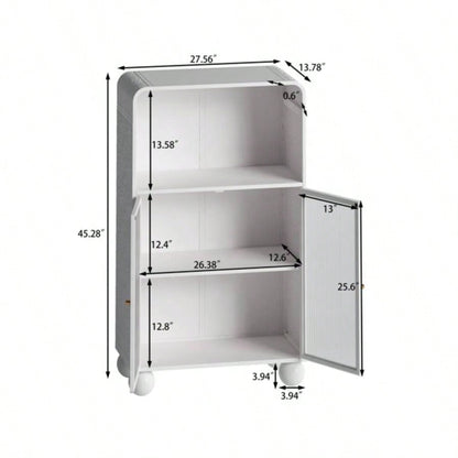 45.28 H Storage Cabinet, Bathroom Floor Cabinet with Glass Door and Shelves, Freestanding Display Storage Cabinet Bathroom, Living Room, Kitchen, Home Office, White