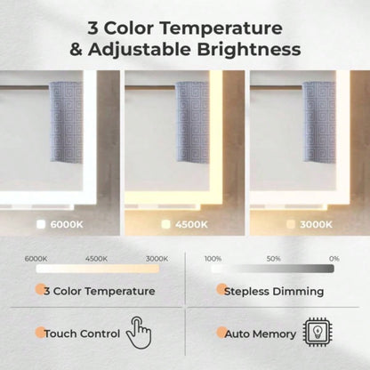 White Particleboard LED Mirror Cabinet 20*28 inches Acrylic Frame, 1 Door, 4 Shelves, with Time Temperature Display, Three - color Lighting, Adjustable Brightness, Power - off, 2 Plugs 2