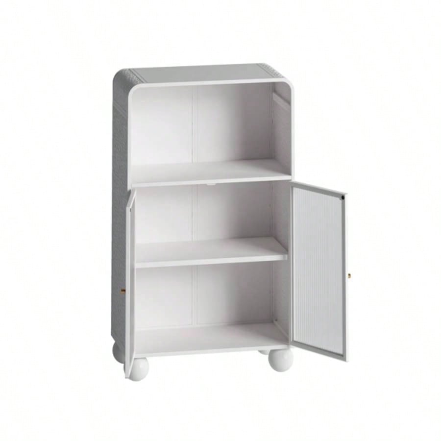 45.28 H Storage Cabinet, Bathroom Floor Cabinet with Glass Door and Shelves, Freestanding Display Storage Cabinet Bathroom, Living Room, Kitchen, Home Office, White
