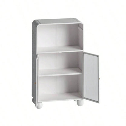 45.28 H Storage Cabinet, Bathroom Floor Cabinet with Glass Door and Shelves, Freestanding Display Storage Cabinet Bathroom, Living Room, Kitchen, Home Office, White