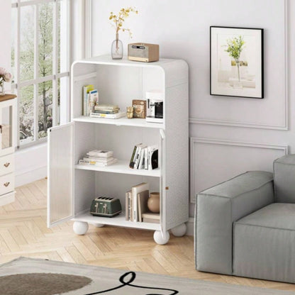 45.28 H Storage Cabinet, Bathroom Floor Cabinet with Glass Door and Shelves, Freestanding Display Storage Cabinet Bathroom, Living Room, Kitchen, Home Office, White