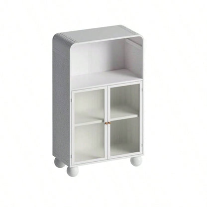 45.28 H Storage Cabinet, Bathroom Floor Cabinet with Glass Door and Shelves, Freestanding Display Storage Cabinet Bathroom, Living Room, Kitchen, Home Office, White