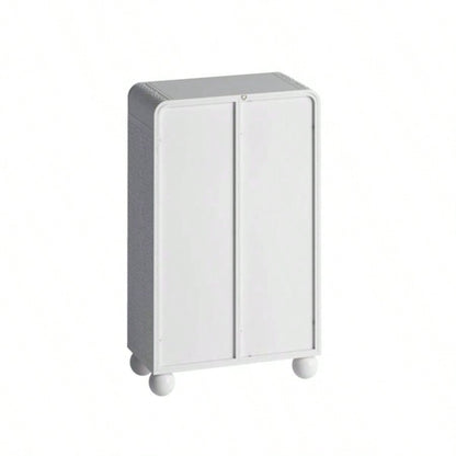 45.28 H Storage Cabinet, Bathroom Floor Cabinet with Glass Door and Shelves, Freestanding Display Storage Cabinet Bathroom, Living Room, Kitchen, Home Office, White