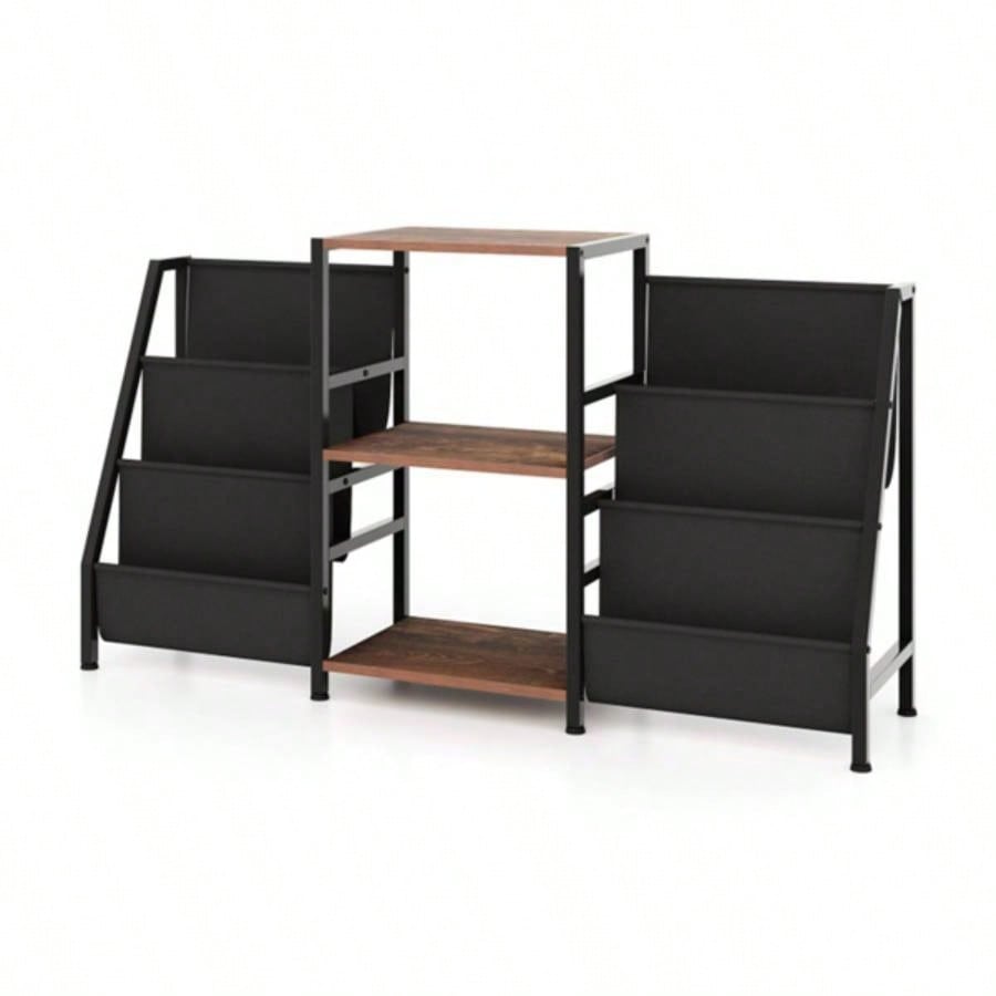 Brown Record Player Stand with 3 Shelves