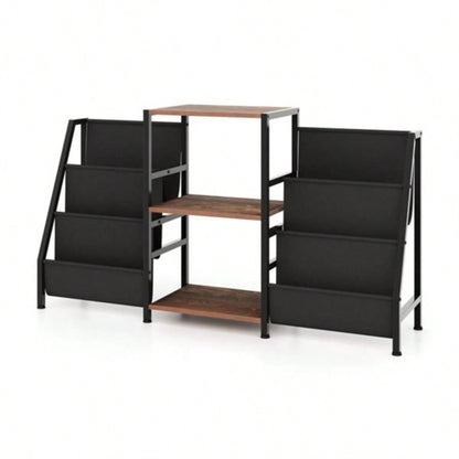 Brown Record Player Stand with 3 Shelves