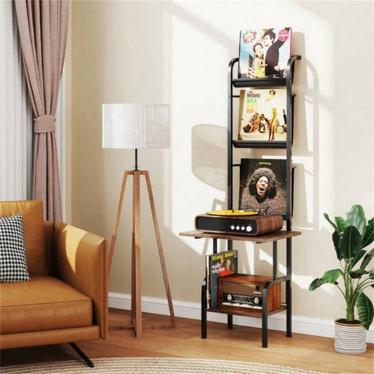 5 - Tier Record Player Stand with Display Shelf - Brown