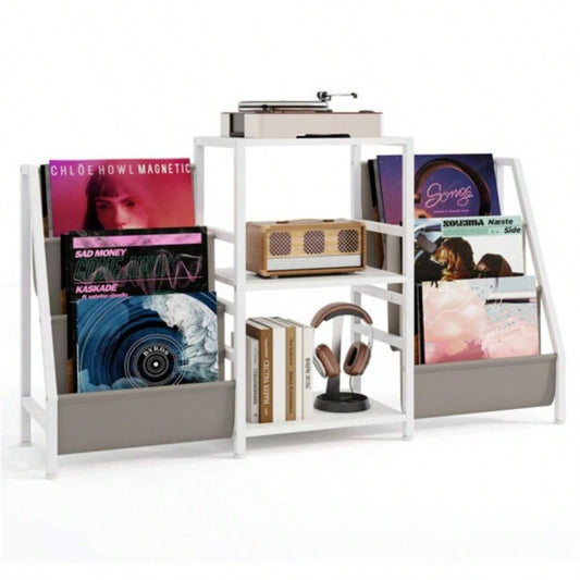 White Record Player Stand with 3 Shelves