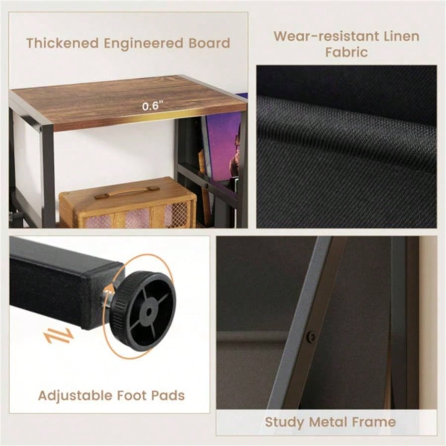 Brown Record Player Stand with 3 Shelves