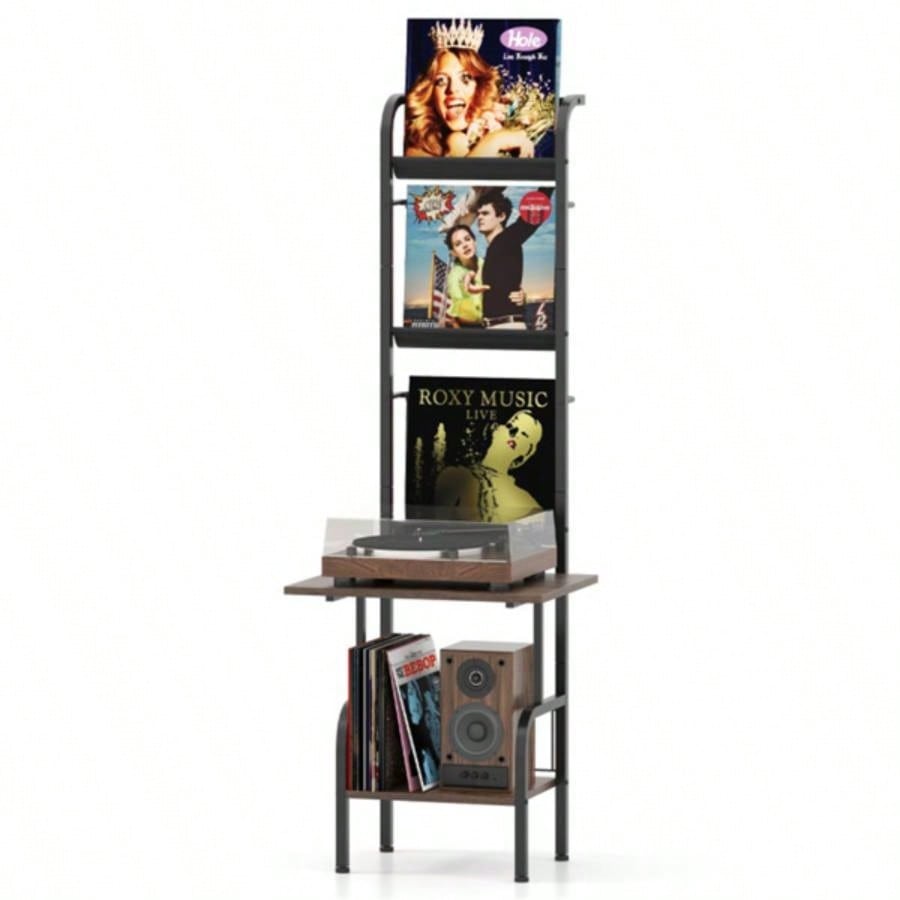 5 - Tier Record Player Stand with Display Shelf - Brown