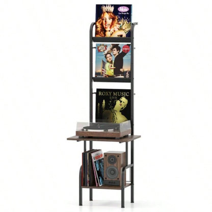 5 - Tier Record Player Stand with Display Shelf - Brown