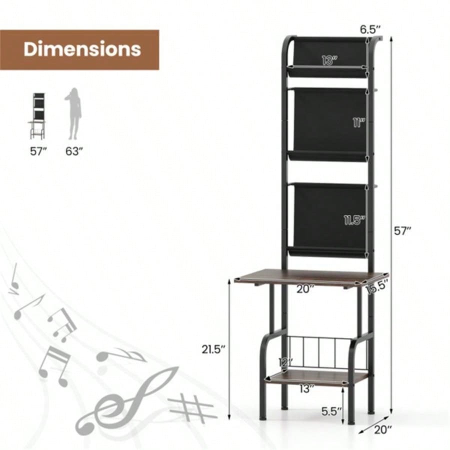 5 - Tier Record Player Stand with Display Shelf - Brown