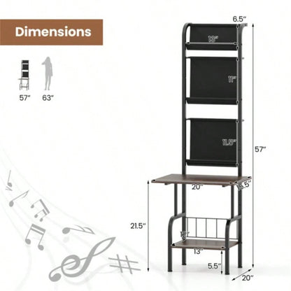 5 - Tier Record Player Stand with Display Shelf - Brown
