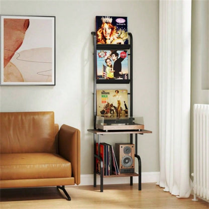5 - Tier Record Player Stand with Display Shelf - Brown