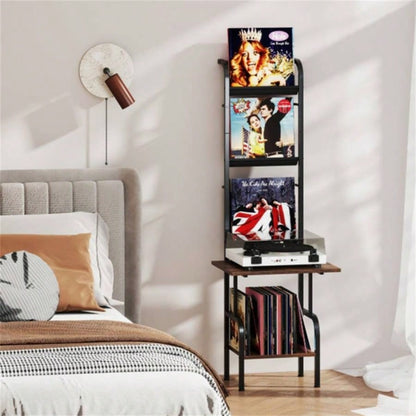 5 - Tier Record Player Stand with Display Shelf - Brown