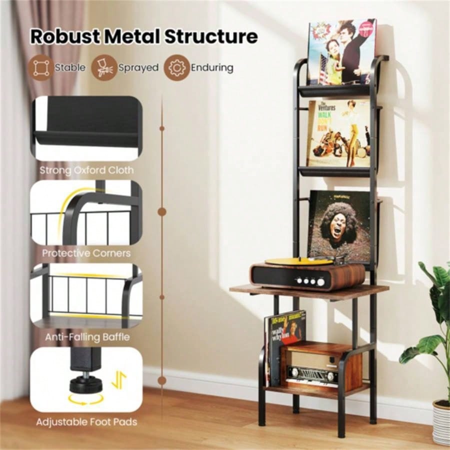 5 - Tier Record Player Stand with Display Shelf - Brown