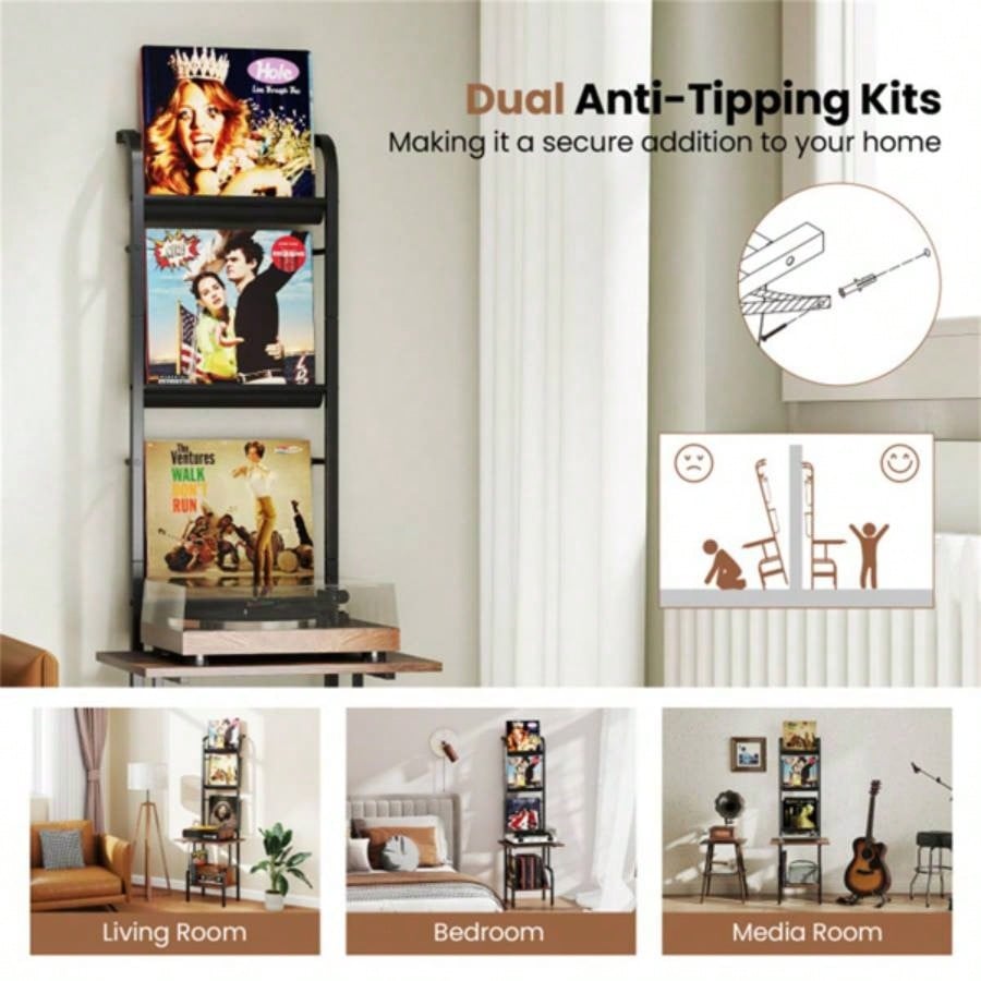 5 - Tier Record Player Stand with Display Shelf - Brown