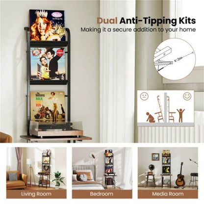 5 - Tier Record Player Stand with Display Shelf - Brown