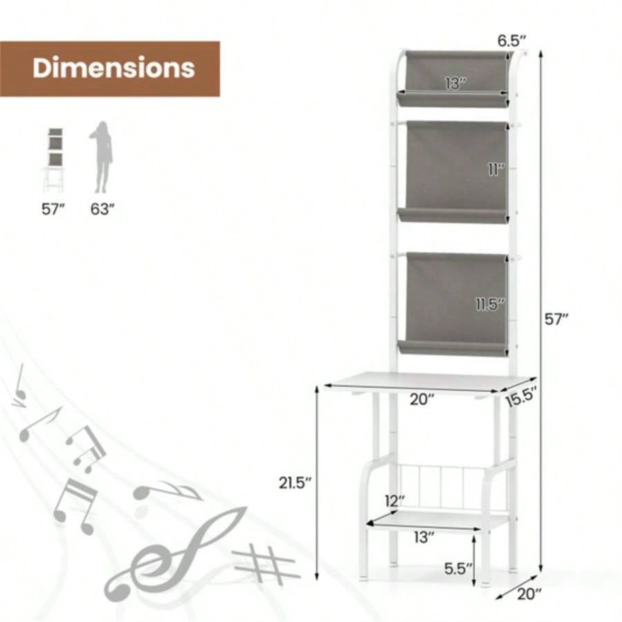 5 - Tier Record Player Stand with Display Shelf - White