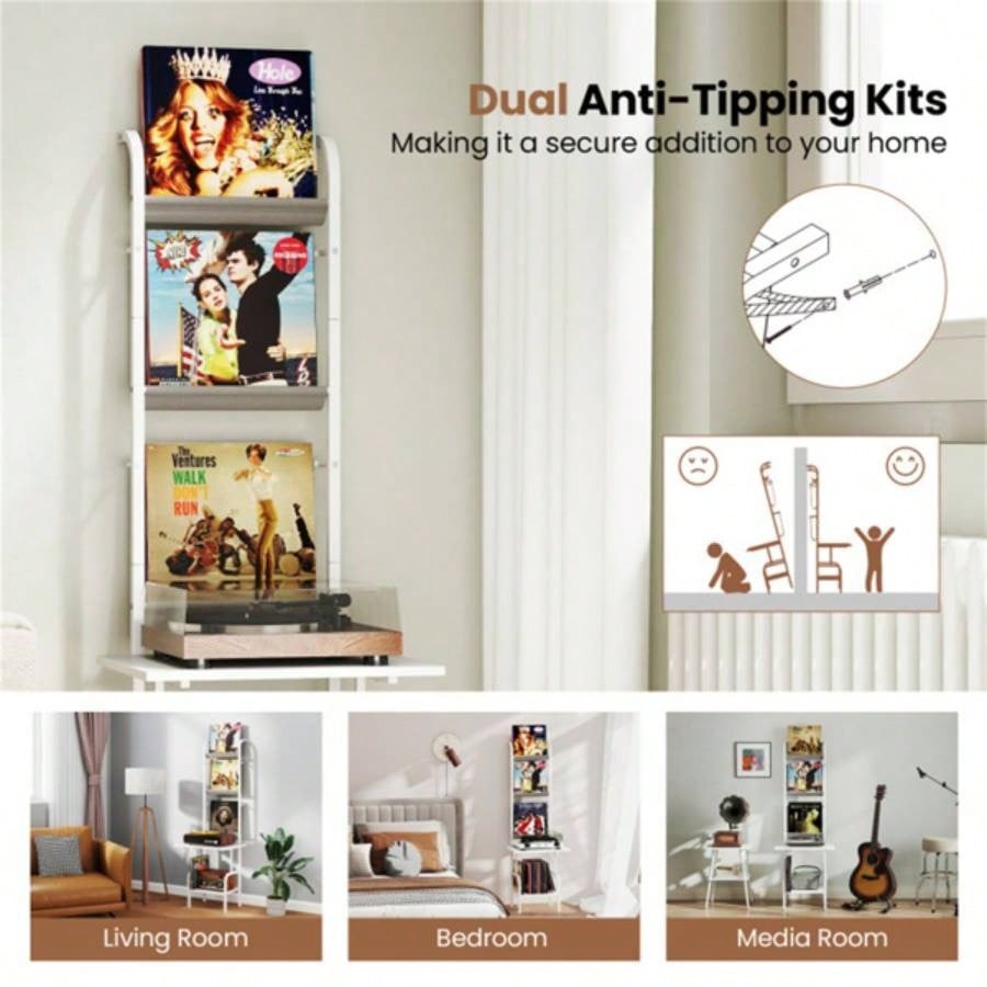 5 - Tier Record Player Stand with Display Shelf - White