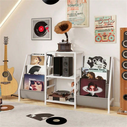White Record Player Stand with 3 Shelves
