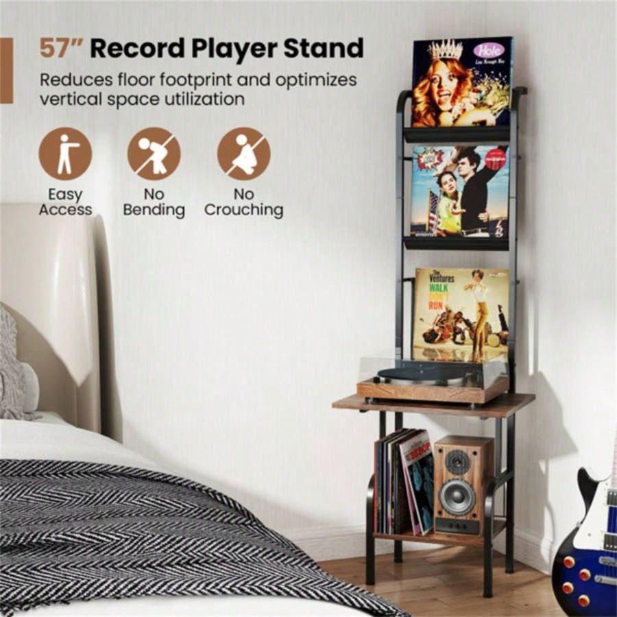 5 - Tier Record Player Stand with Display Shelf - Brown