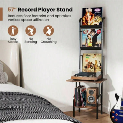 5 - Tier Record Player Stand with Display Shelf - Brown