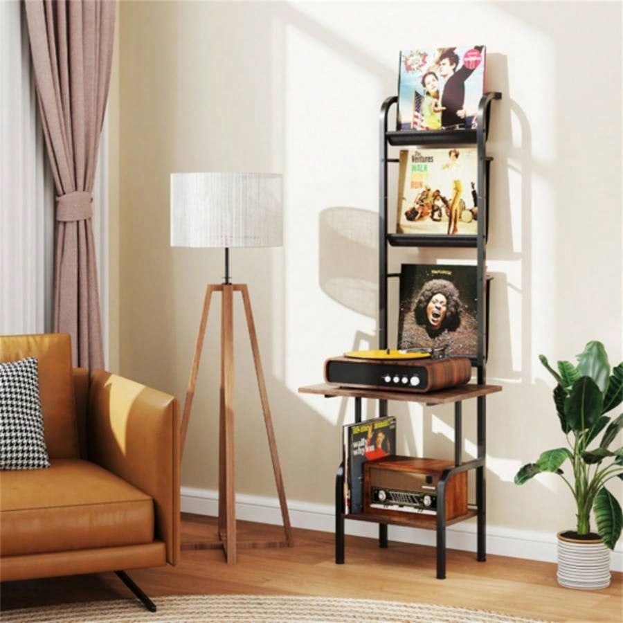 5 - Tier Record Player Stand with Display Shelf - Brown