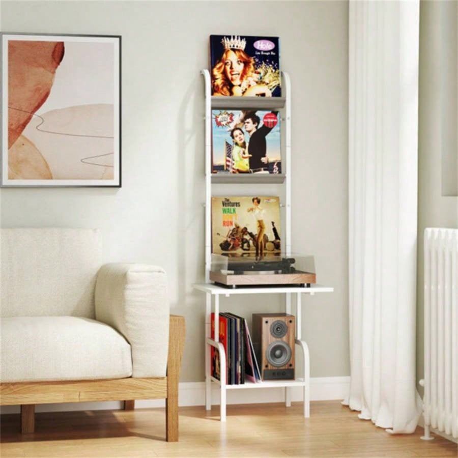 5 - Tier Record Player Stand with Display Shelf - White