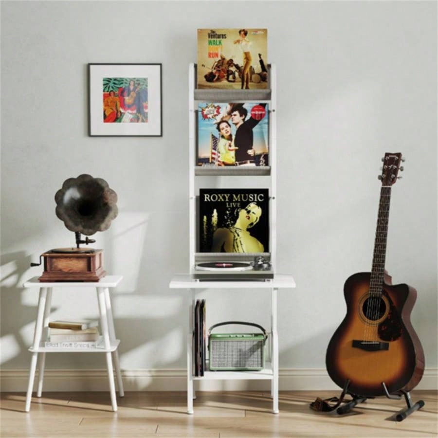5 - Tier Record Player Stand with Display Shelf - White