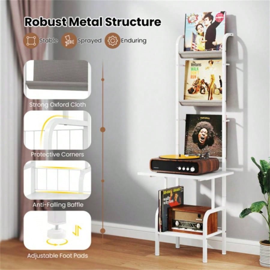 5 - Tier Record Player Stand with Display Shelf - White