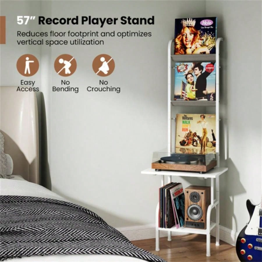 5 - Tier Record Player Stand with Display Shelf - White