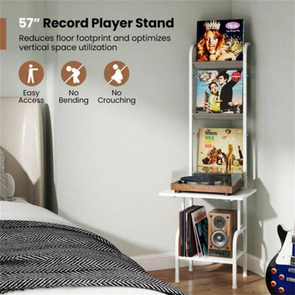 5 - Tier Record Player Stand with Display Shelf - White