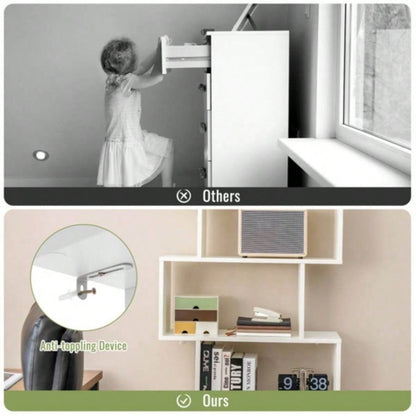 6 - Tier Geometric Bookcase with Cabinet and Door - White